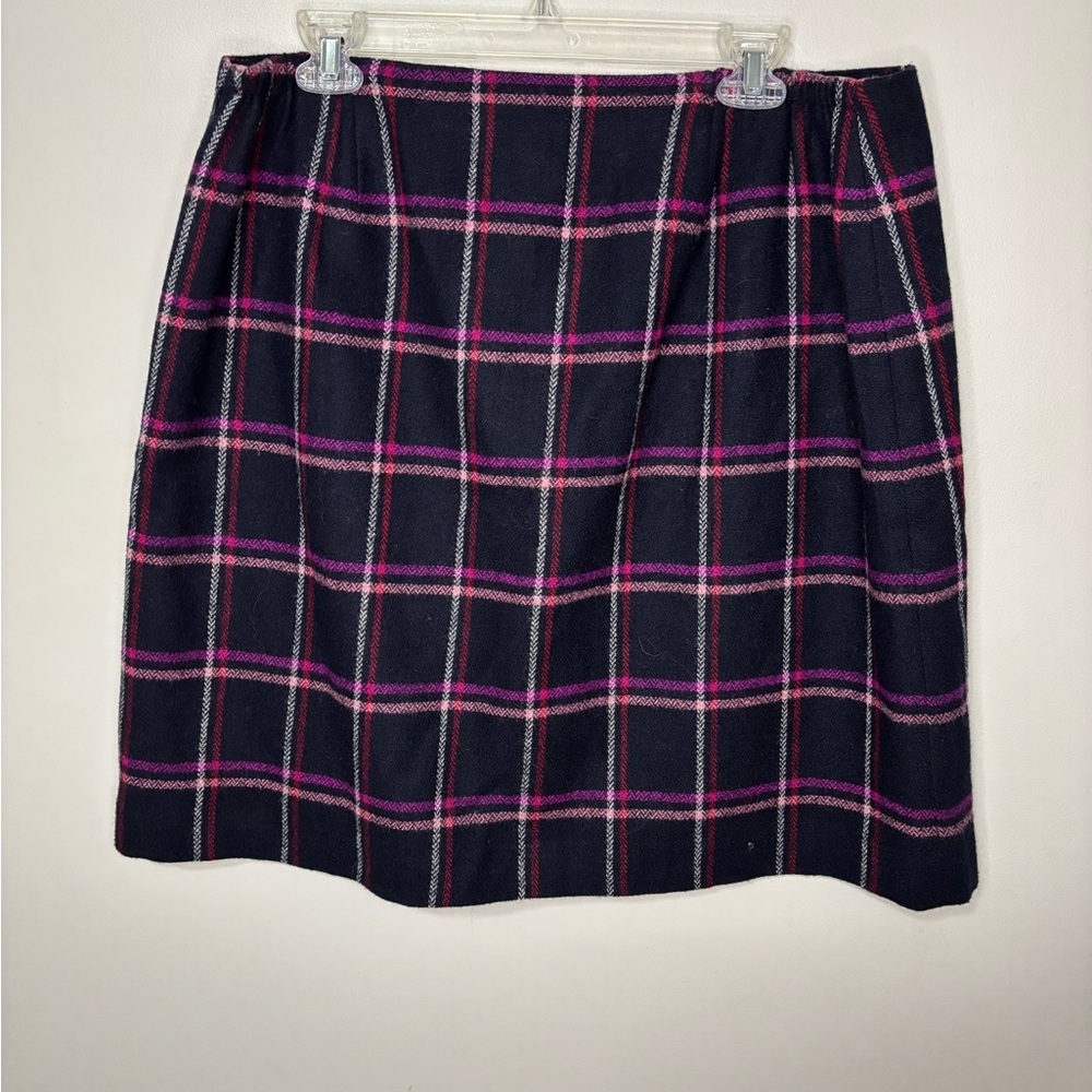 Talbots woman Petites Size 16 Plaid navy/pink A-Line Skirt Wool Blend